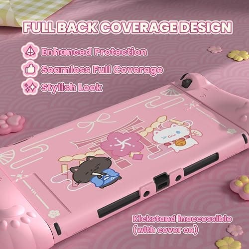 PlayVital Cherry Blossoms Kitten Protective Case for Nintendo Switch 2 with Stand | Cute Cat Ear & Paw Silicone Grips, Dockable Hard Shell, 2 Joystick Caps | Full-Body Protection Cover, Pink thumbnail 4