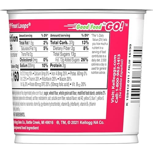Kellogg's Froot Loops Breakfast Cereal Cups, Fruit Flavored, Breakfast Snacks with Vitamin C, Original, 18oz Case (12 Cups) thumbnail 3