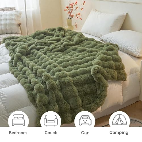 LIFEREVO Fluffy Faux Rabbit Fur Bubble Throw, Plush Shaggy Blanket for Couch Sofa Chair, Soft Cute Moss Furry Blanket Adults Kids Teens Girls, Fuzzy Throw for Bedroom Living Room, 50x60, Sage Green thumbnail 4