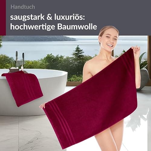 Lashuma Wellness Handtuch Set Damen 50x100 cm in Kirsch - Rot, London Flauschige Frottee Handtücher für das Badezimmer und Spa - 2 Handtuch 50x100 cm - Kirsch Rot thumbnail 7