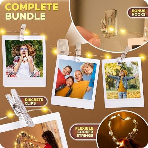 Mind-Glowing Photo Clips String Light - Warm White Fairy Lights with Clips for Hanging Pictures - Teen Girl Room Decor, Trendy Stuff - Birthday Gift for Any Year Old Tween Girls (50 LED, 16.4 ft) thumbnail 6