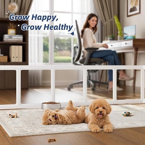 ClimbHope Clear Acrylic Dog Playpen Indoor Pet Pen, 24" H, White, 10 Panels | Open View, Tool-free Setup, DIY Shapes, Versatile Use & Easy Cleaning Pen, Clear Dog Playpen for Small Dogs, Cats & Puppies thumbnail 6