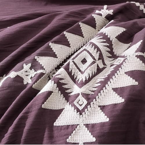 MaiRêve Embroidery Queen Size Comforter Set Purple, Boho Farmhouse Western Bedding Set 7 Pieces, All Season Bed in A Bag Comforter Set with Sheets, Pillowcases & Shams thumbnail 5