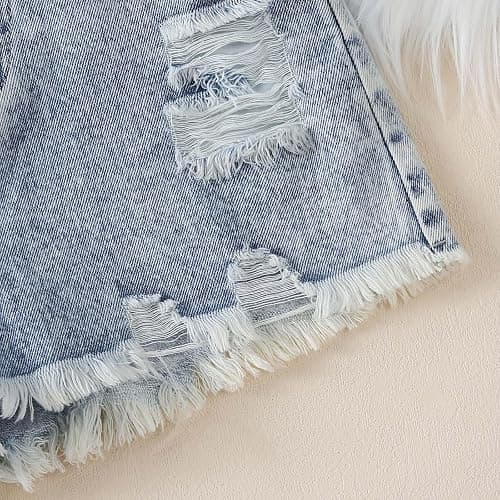 Denim Shorts Girls Summer High Waist Straight Leg Ripped Raw Hem Y2K Casual Jean Shorts for Teen Girls 12-16Years thumbnail 5