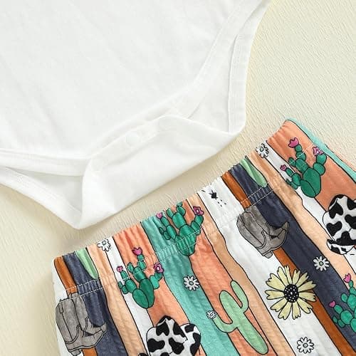 KMBANGI Western Cowgirl Baby Summer Outfits Newborn Girl Short Sleeve Letters Print T-Shirt Romper Bib Shorts Headband 0-18M thumbnail 6