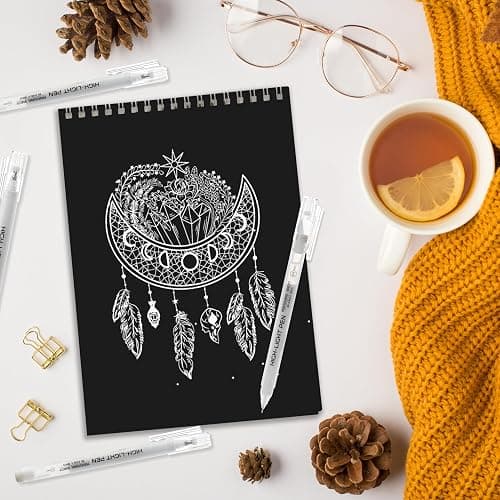Qionew 0.6mm Fine Point White Gel Pens, 4 Pcs White Gel Pen Set for Artists | White Pens for Artists Drawing, Adult Coloring Books, Opaque White Ink for Black Paper,Sketching, Bullet Journaling thumbnail 7