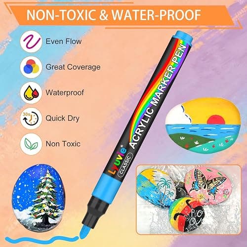 96 Colours Acrylic Paint Pens Marker Set, Water-Based Acrylic Markers for Rock Painting Glass Pebbles Fabric Stone Wood Plastic Metal Ceramic thumbnail 6
