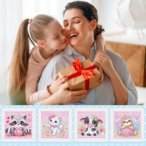 Diamond Art Kits for Kids, 4 Pieces Cartoon Animals Diamond Painting Kits for Adults Beginner, 5D Full Round Drill Gem Art Arts and Crafts for Kid Mosaic Kits for Gift Home Wall Decor Kids 6X6 inch thumbnail 7