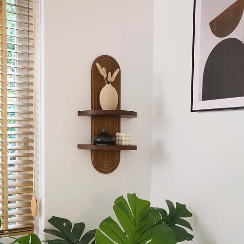 GRID FORTE Modern Wall Shelf with Arched Wood Design Mid-Century Double Floating Rainbow Shelves for Indoor Decoration Holding Planter Ornaments, 22 x 11.6 Inch (Walnut) thumbnail 2