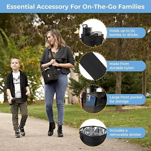NoNa & Bee 4 Water Bottle Holder with Strap | Family Size 4 Compartment Drink Bag, Multiple Tumbler Carrier Caddy | Adjustable Fits Large & Small Drinks | Hands Free, Won't Tip Over in Car thumbnail 5