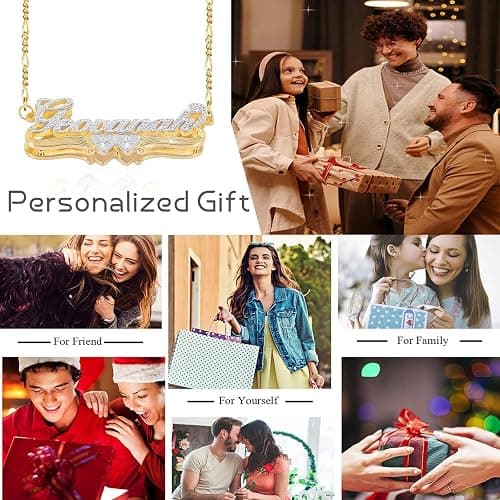 Double Plated Name Necklace Personalized Custom Name Necklace 18k Gold Plated Nameplate Pendant Customized Name Plate Necklace for Women Men thumbnail 6