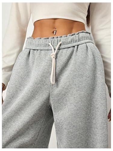 RoseSeek Women's Foldover Drawstring High Waisted Sweatpants Wide Leg Split Baggy Workout Trousers Pants thumbnail 3