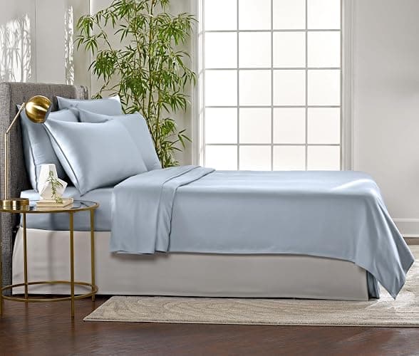 Pure Bamboo Queen Sheets, Genuine 100% Organic Viscose Derived from Bamboo Bed Sheet Set, Luxuriously Soft & Cooling, Double Stitching, 2 Year Quality Promise (Queen, Sterling Blue) thumbnail 2