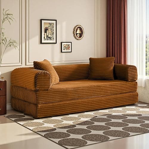 KOPSEE Boneless Couch Versatile Couches for Living Room No-Install Sofa Bed Corduroy Futon Soft Cloud Couch with Pillows for Bedroom Game Movie (Orange) thumbnail 9