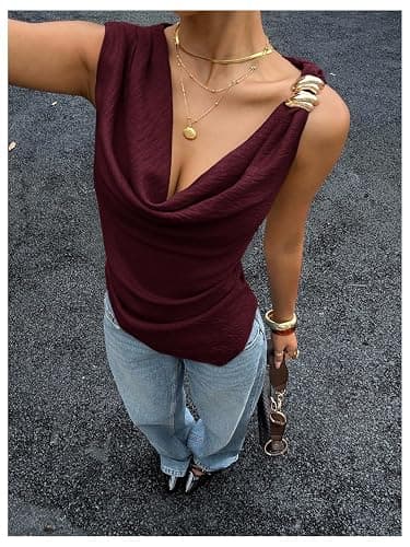 Verdusa Women's Asymmetrical Draped Cowl Neck Sleeveless Tank Top Going Out Tops Elegant Brunch Outfit thumbnail 3