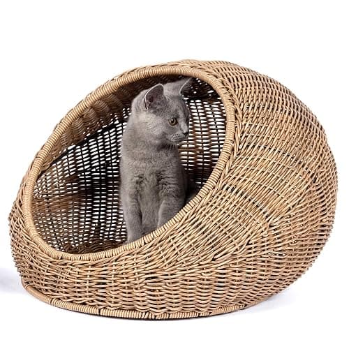 D+GARDEN Wicker Cat Bed Dome for Medium Indoor Cats - a Covered Cat Hideaway Hut of Faux Rattan Houses Pets in Dome Basket, Washable thumbnail 7