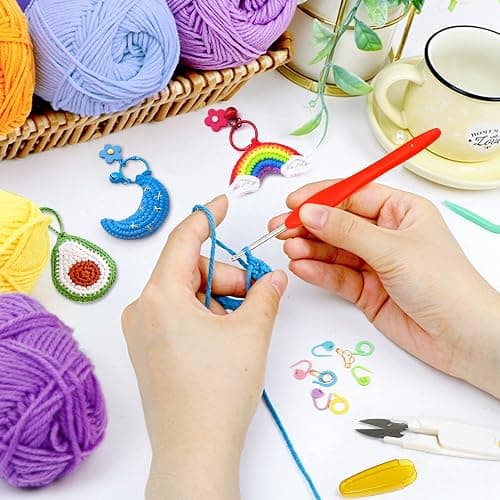 INSCRAFT 113 Piece Crochet Kit with Yarn Set– 1600 Yards Assorted Yarn for Knitting and Crochet, 73PCS Crochet Accessories Set Including Ergonomic Hooks, Knitting Needles & More Ideal Beginner Kit thumbnail 7