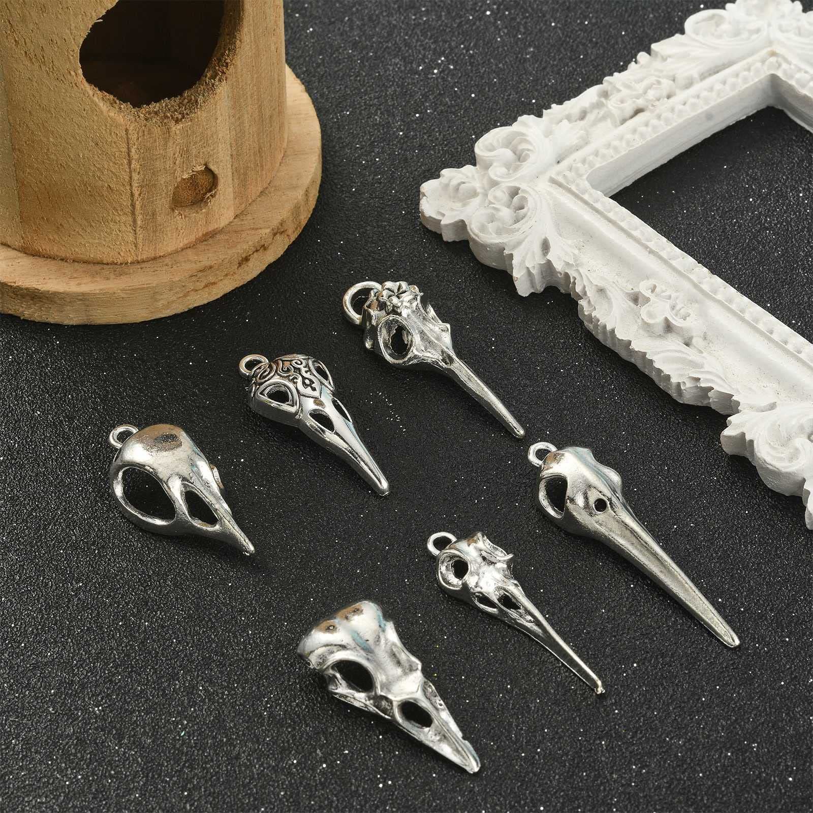 UR URLIFEHALL Assorted Magic Tibetan Style Metal Charm Antique Silver Charms Pendants for DIY Craft Jewelry Making - 30pcs-31~43.5X10~15X6~10mm-raven skull charms thumbnail 7
