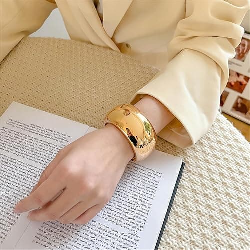 YMBYCM Chunky Gold-plated Bangle Bracelets for Women Trendy Wide Chunky Cuff Bracelets Hammered Irregular Wrist Cuff Wrap Bracelet thumbnail 2
