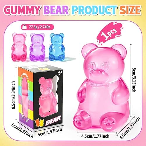 Gummy Bear Squishies Squeeze Toys for Kids Adults, Sugar Squishies Balls Stress Bear Toys for Boys Girls, Sensory Fidget Toys Anxiety Relief for Autism, Party Favors Gifts, Valentines Day Gifts (Pink) thumbnail 3