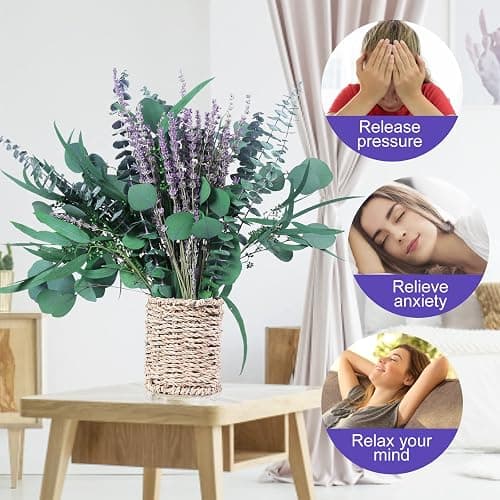 52 PCS Mix Dried Eucalyptus & Lavender Flowers Bundles for Shower, 17'' Natural Real Hanging Silver Dollar Eucalyptus Leaves Stems, Fragrance Fresh Plants Home Bathroom Decor (52pcs) thumbnail 4