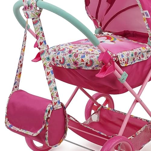 Baby Alive: Deluxe Classic Doll Pram - Pink & Rainbow - Includes Matching Handbag/Diaper Bag, Fits Dolls up to 18", Large Canopy, Storage Basket & Bassinet, Pretend Play for Kids Ages 3+ thumbnail 7