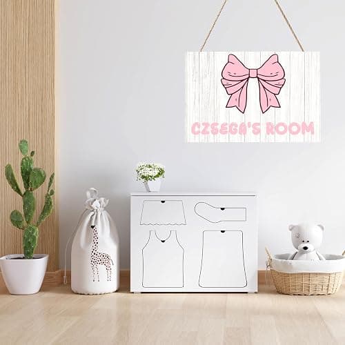 CZSEGA Personalized Pink Bow Name Signs For Room Customized Wooden Door Sign Bedroom Hanging Sign Wall Decor thumbnail 5