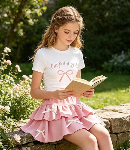 FJLSJSW Teenage Girls Puffy Skirt Set with Cute Bowknot Top Teen Summer Skirt Outfit Puffy Skirt for Teen Girls thumbnail 5