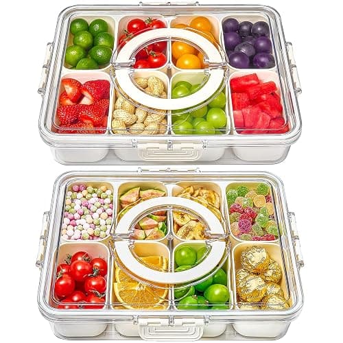 Mfacoy Snackle Box Container, 2 Pack Divided Serving Tray with Lid and Handle, Snack Box Charcuterie Container for Portable Snack Platters, Clear Organizer for Candy, Fruits, Travel, Party, Picnic - Image 1