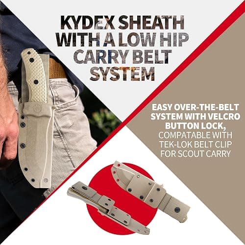 Off-Grid Knives - Backcountry Coyote V2 Fixed Blade, Cryo D2, Graywash Finish, G10 Scales, Full Tang, Kydex Sheath, Belt Attachment, Camping, Bushcraft, Hunting, Survival thumbnail 4