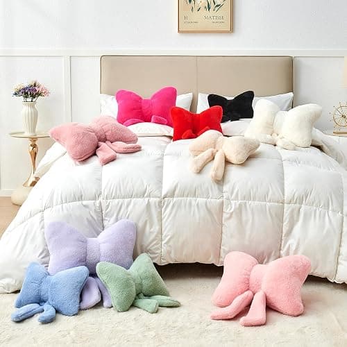 Mepherl Pink Bow Pillow,12'' Bow Shaped Pillow with Faux Rabbit Fur,Soft Bow Throw Pillows Aesthetic Bow Decorative Pillows for Bed Sofa Couch Home Decor thumbnail 7