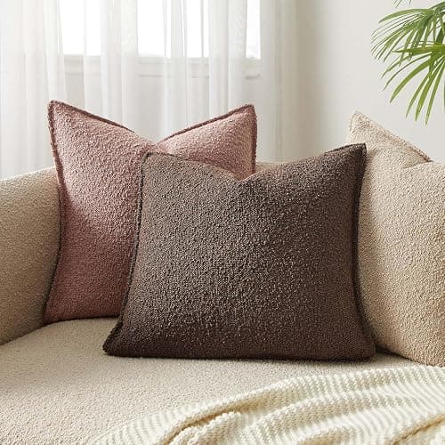 JUSPURBET Brown Decorative Pillow Covers 22x22 Set of 2 Throw Pillow Covers for Couch Sofa Bed Cozy Boucle Textured Cushion Covers Cases with Hidden Zipper for Living Room Home Decor thumbnail 2