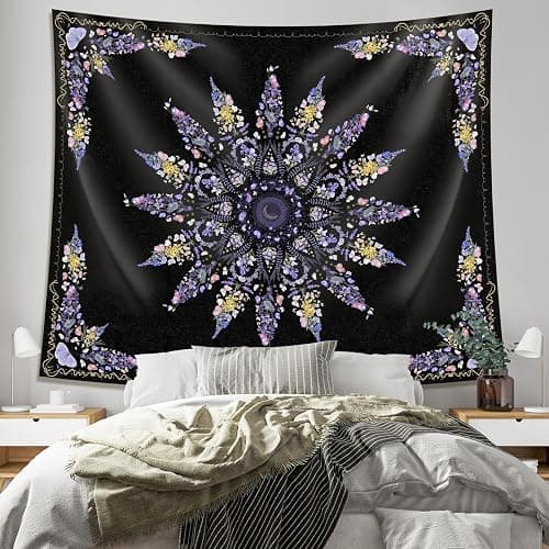 Damanse Floral Tapestry Wall Hanging Cute,Boho Wall Tapestry for Bedroom Aesthetic,Mandala Living Room Decor for Teen Girls (Purple, 47.2L x 34.8W) thumbnail 2