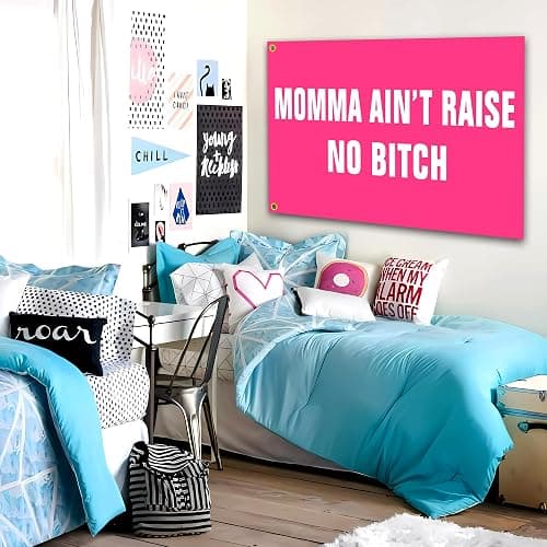 Momma Aint Raise No Bitch Flag 3x5 Ft Funny Pink Man Cave Wall Flag for Room Teen Girls Indoor Bedroom and College Dorm Wall Decor Banner Tapestry Gifts thumbnail 2