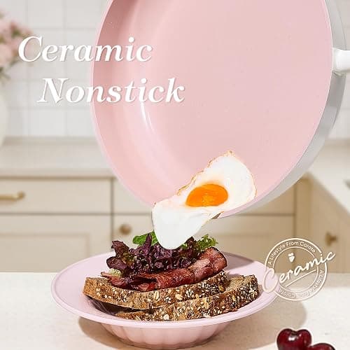 CAROTE Ceramic Cookware Set Nonstick, 15pcs Pots and Pans Set Non stick, Non Toxic Cookware,Dishwasher,RV/Camping Cookware Set, Pan and Pot with Kitchen Utensils, Pink thumbnail 4