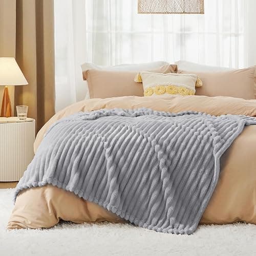 Bedsure GentleSoft Grey Throw Blanket for Couch - Cozy Soft Blankets for Women, Cute Small Fleece Throws for Girls, Light Grey, 50x60 Inches thumbnail 7