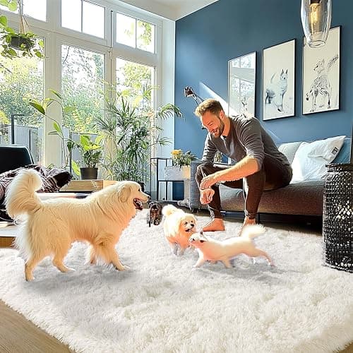 Cream White Plush Rug for Living Room Fuzzy Carpet for Bedroom Dorm, Non-Slip High Pile Rug, Shag Rug for Playroom Nursery Home Office Decor 6X9 Ft thumbnail 4
