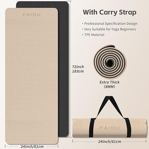 PAIDU Yoga Mat 8mm Super Thick TPE Fitness Mat | SGS Certified | Non-Slip, Odorless & Tear-Resistant | Unisex with Strap | for Yoga, Pilates, Meditation & Home Workouts thumbnail 7