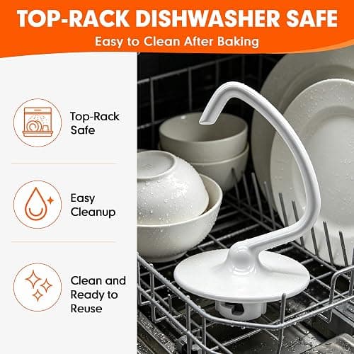 K45DH Coated C Dough Hook for KitchenAid 4.5-5Qt Tilt-Head Stand Mixers | Fits K45 K45SS KSM90 KSM150, Dishwasher Safe C-Shaped Bread Hook for Kneading Bread, Pizza and Yeast Dough thumbnail 7