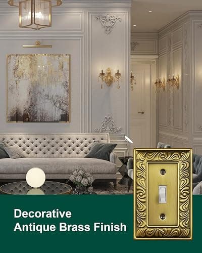 treewell 6-Pack Single Toggle Light Switch Cover Plate, Paisley Pattern Decorative Switch Plate Covers, Antique Brass 1 Gang Metal Wall Plate, Corrosion Resistant - 1 Toggle 6PK thumbnail 3