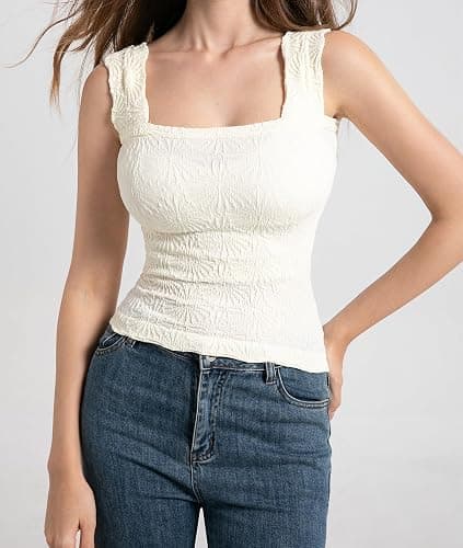 Square Neck Crop Tank Tops Slim Fit Crop Cami Tops thumbnail 4