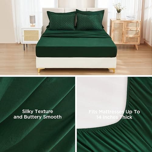 Andency Queen Comforter Set 7 Piece Dark Emerald Green - Bed in a Bag Queen Boho Lightweight Fluffy Tufted Bedding Sets with Comforter, Sheets, Pillowcases & Shams thumbnail 4