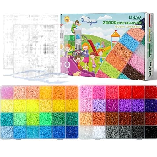 LIHAO 2.6mm Mini Fuse Beads Kit for Crafts, 24000 pcs 48 Colors Fuse Beading Kit Multicolored Iron, Great Supplies for Fuse Beads Artist - Image 1