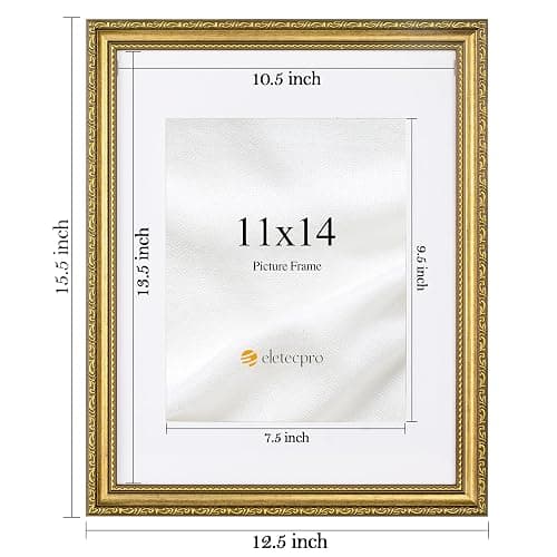 eletecpro 11x14 Picture Frames Set of 4, Vintage Photo Frame with Glass, Gold Frames 11 x 14 Display 8x10 Photo with Mat or 11x14 without Mat for Tabletop or Wall Decor, Gold thumbnail 3