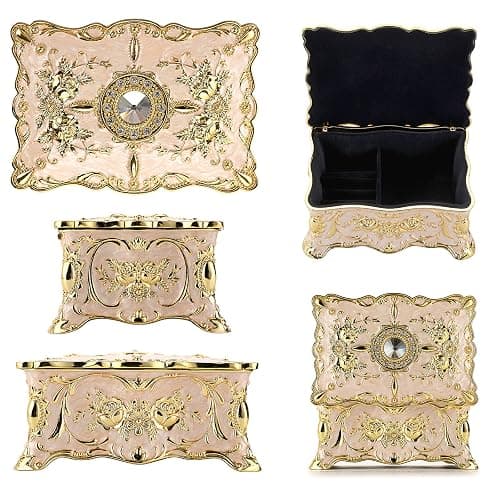 Hipiw Vintage Jewelry Organizer Box - Metal Trinket Storage Box Ornate Treasure Chest Box Jewelry Decorative box Keepsake Gift Box Case for Women,4.9"x3.4"x2.7" thumbnail 5