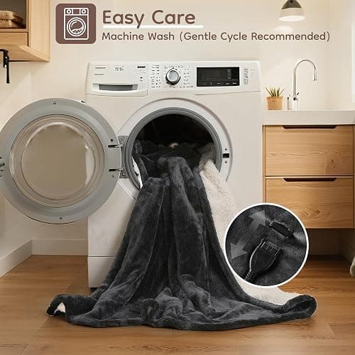 LaffyLo Electric Heated Blanket Full Size - 72"x84", Soft Flannel Heating Blanket, 10 Heating Levels, 1-12 H Auto Shut Off, Breathable Warm and Washable for Bed, Dark Grey thumbnail 5