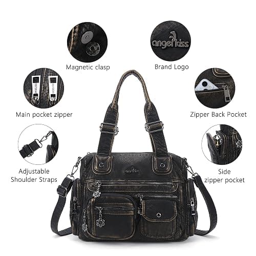 Angel Kiss Large Purses for Women Multi Pocket Hobo Handbag Ladies Tote Satchel Bag Soft Leather Shoulder Bag - Bronze thumbnail 5