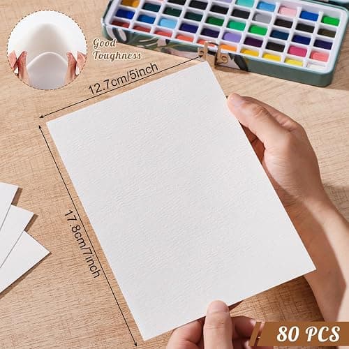 80 Sheets Watercolor Paper Bulk, 5 x 7 in, 110 Lb/230 GSM, Cold Press | White Paper, Good Absorbency, Less Warping, for Kids, Students, Beginners, Cards, Invitations, Watercolor and Sketching thumbnail 2