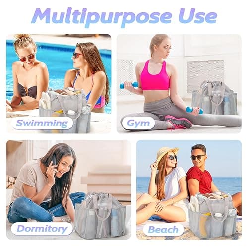 famichan Mesh Shower Caddy Portable with Drawstring, Dorm Room Essentials for College Students, Grey Shower Bag for Camping,Swimming,Gym,Travel,Bathroom thumbnail 6
