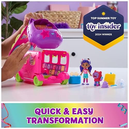 DreamWorks GABBY'S Dollhouse Celebration Party Bus, Transforming Playset with Gabby & DJ Catnip Toy Figures & Dollhouse Accessories, Kids Toys for Ages 3 and Up thumbnail 2